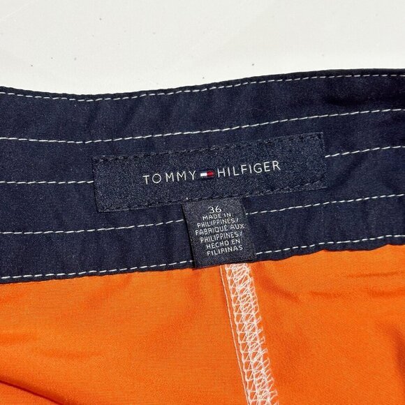 Tommy Hilfiger Men’s Board Shorts Swim Trunks Orange Navy Size 36 NWT - Picture 8 of 11